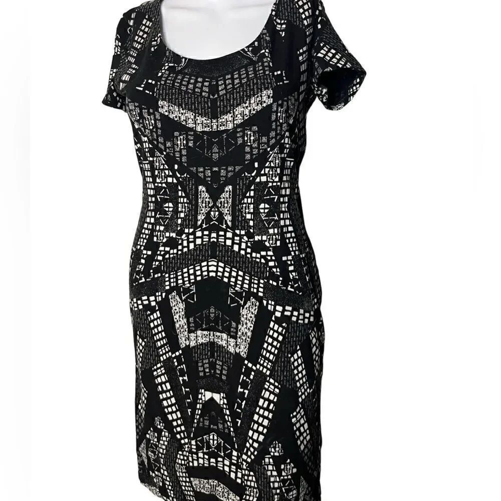 H&M Aztec Print Bodycon Mini Dress Black & White Size Medium